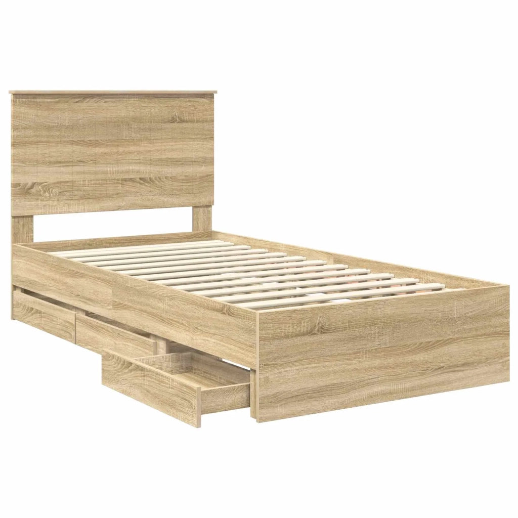 Letto singolo | Letto per adulti | Struttura del letto con cassetto Rovere Sonoma 100 x 200 cm