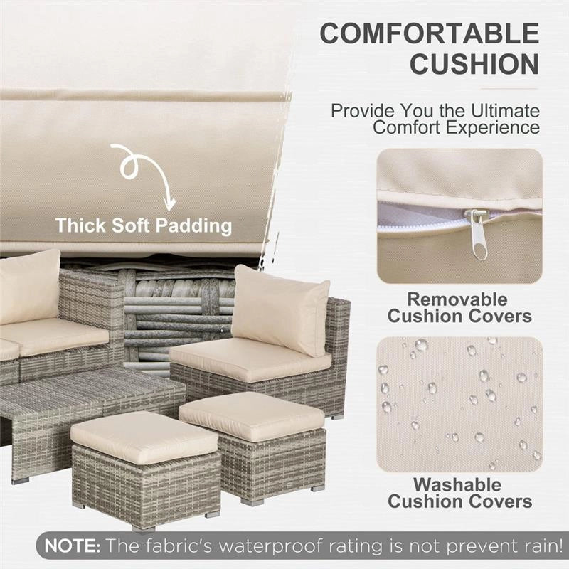 SALOTTO DA GIARDINO IN RATTAN  CON POLTRONE TAVOLINI E SGABELLI BEIGE E GRIGIO