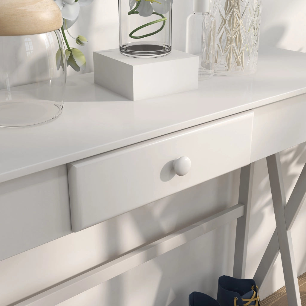 Tavolo console in legno con cassetto e ripiano ¨C zephmum ¨C 100x30x81cm bianco