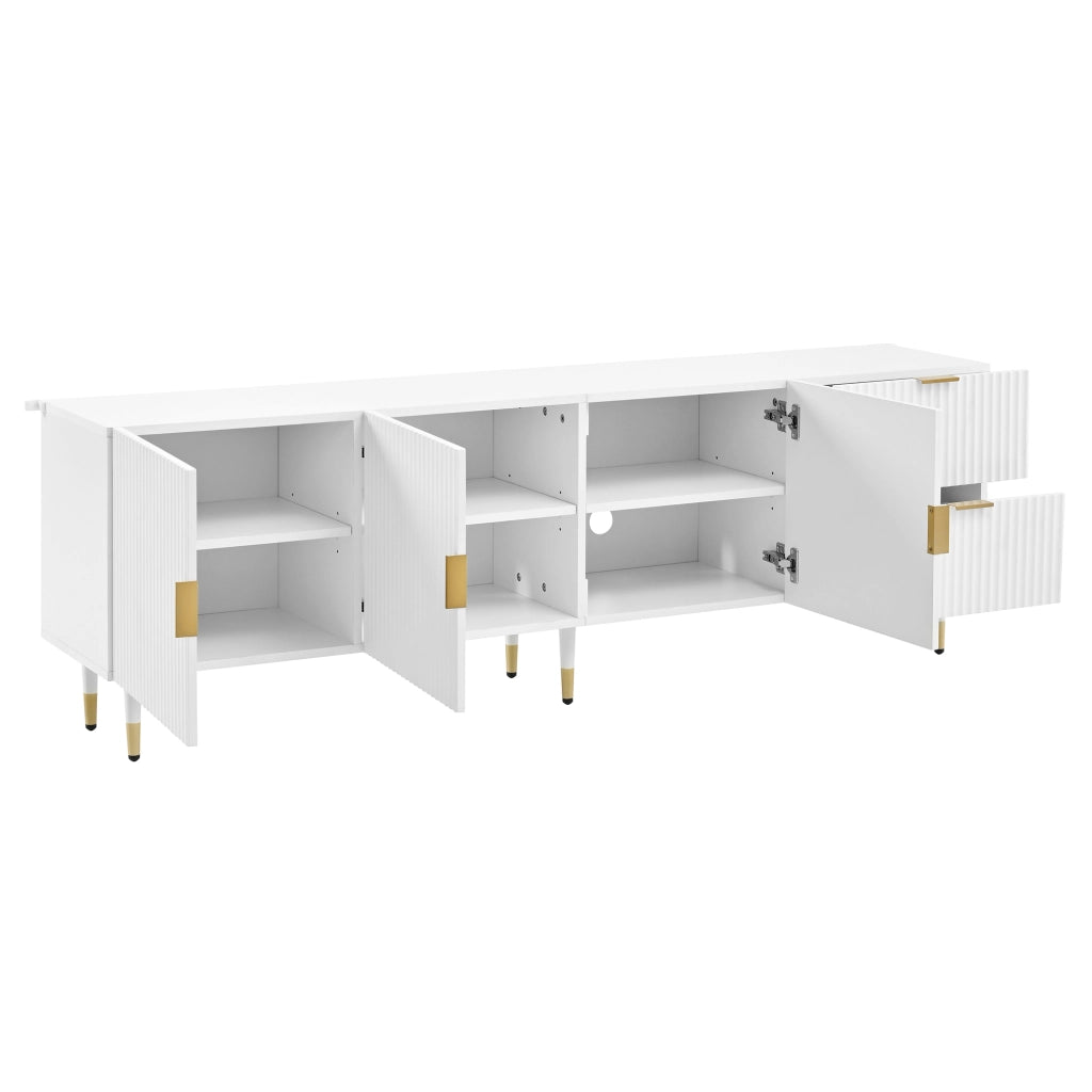 Mobile Porta TV Bianco 170 cm con 3 Ante e Cassetti; Gambe Dorate; MDF