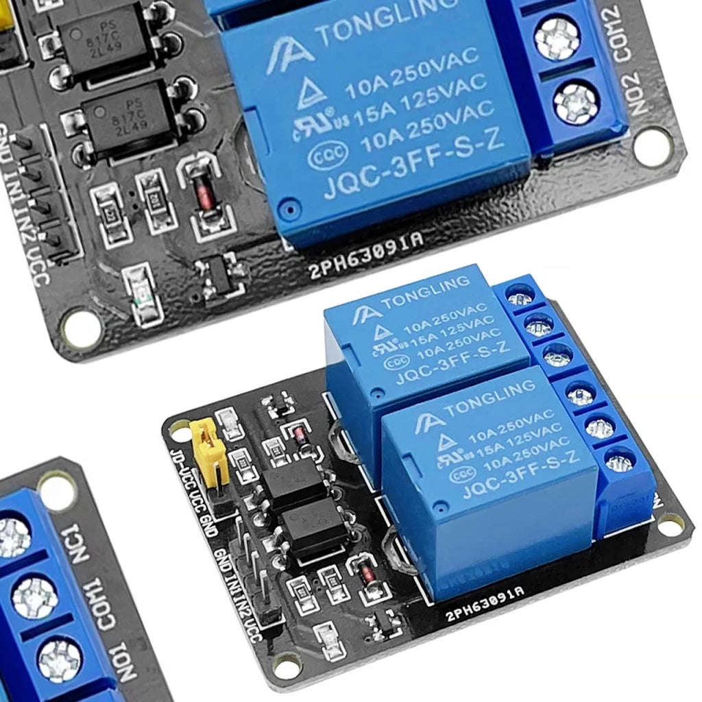 Modulo Relè 2 Canali 5V per Arduino – Isolamento Ottico, SPDT | Dimensioni 50x40x18 mm, 10A, -40°C a 85°C