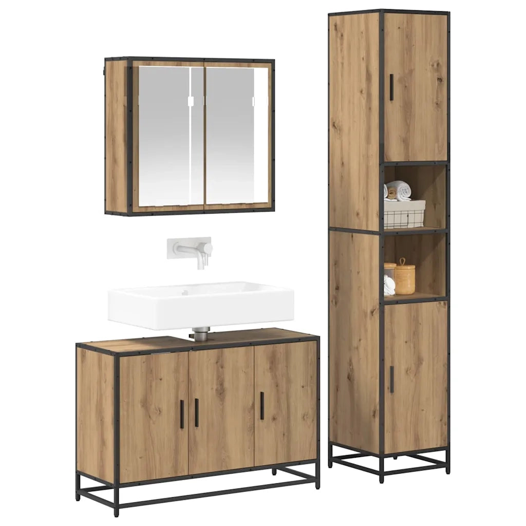 Set di mobili per il bagno con porta 3 pcs Rovere artigianale 3402534