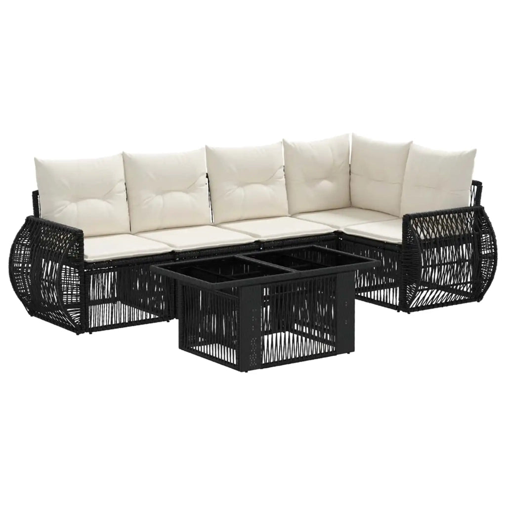 Set Divano da Giardino 6 pz Nero e Bianco Crema polyrattan 3436942