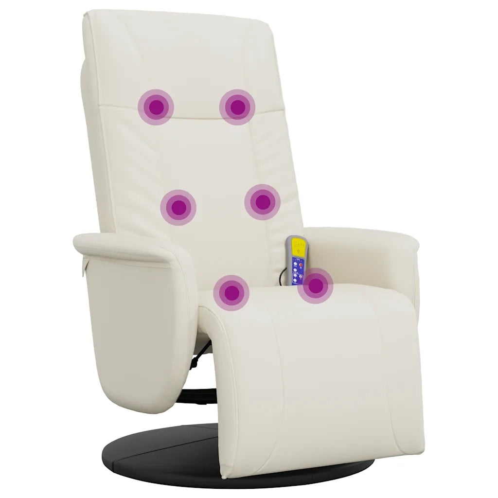 Divano Sedia-Poltrona Reclinabile Massaggio con Poggiapiedi Crema Similpelle 879972