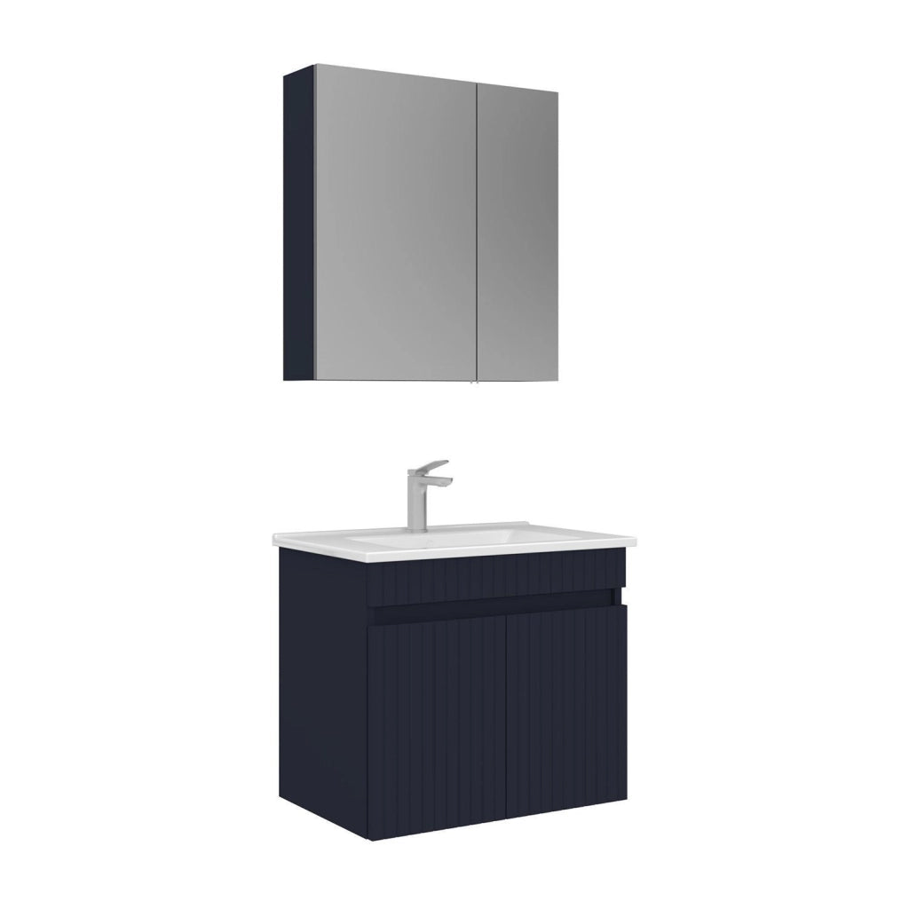 Set mobile lavabo con specchio (2 pezzi) "Tivoli 65" - 65 x 45 x 57 cm - Blu navy opaco