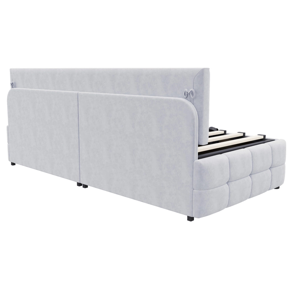 Letto singolo imbottito 90x200 cm con vano contenitore, grigio chiaro