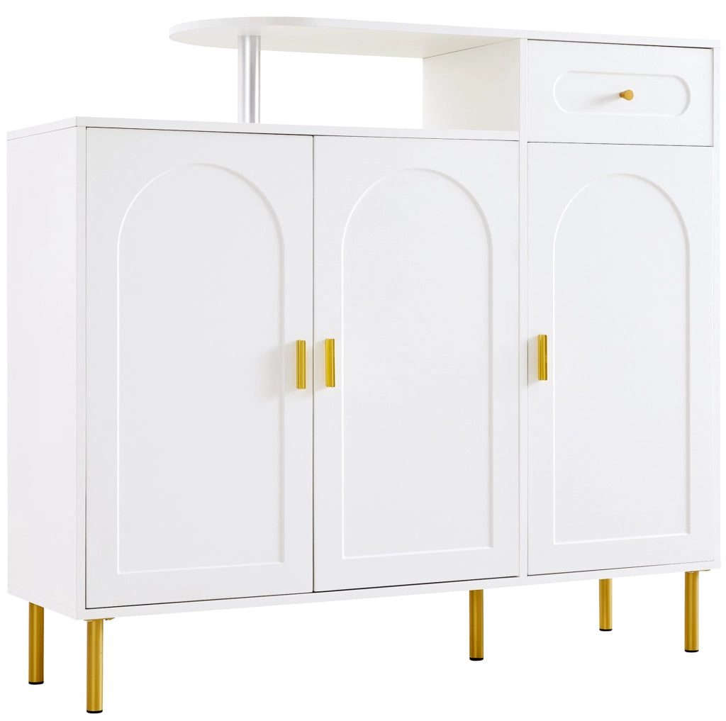 Credenza 120x35x92 cm con 1 cassetto e 3 ante; bianca