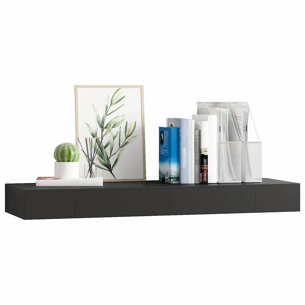 Mensola a Muro Galleggianti con Cassetto Nera 80x25x8 cm 288206