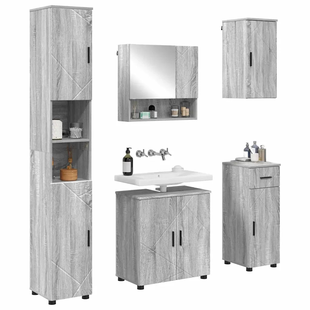 Set di mobili per il bagno con cassetto 5 pcs Grigio Sonoma 3392999