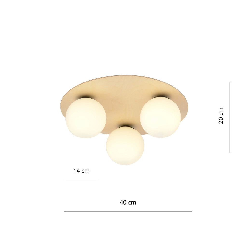 Emibig plafoniera KENZO 3B legno vetro 3xE14 40cm IP20