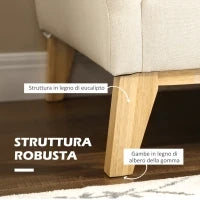 Divano da 2 Posti in Legno di Eucalipto e Tessuto Effetto Lino con 2 Cuscini, 137x78x78 cm, Beige