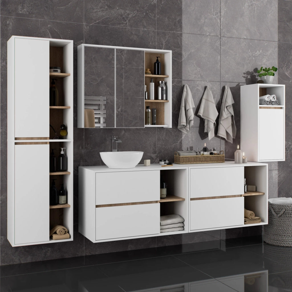 Mobile bagno sospeso VAMI Bianco, Sonoma Quercia 35 cm 1 anta 35x30x80 cm