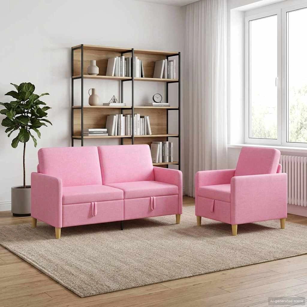 Set di Divani con Storage 2 pz Rosa Poliestere 3429188