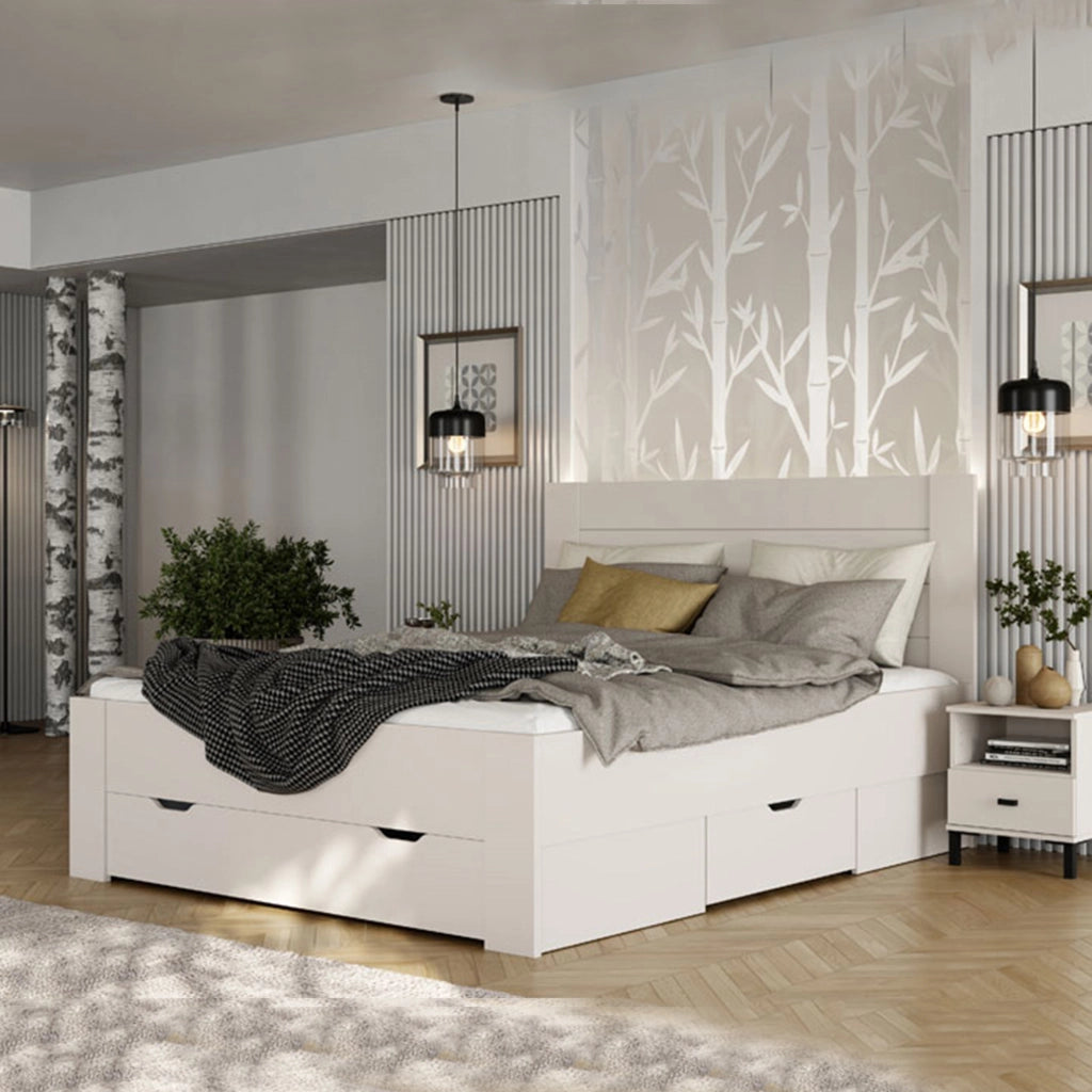 Letto Matrimoniale Siwwa, Letto Matrimoniale Dimensione Materasso 160x200 cm, Bianco Crema