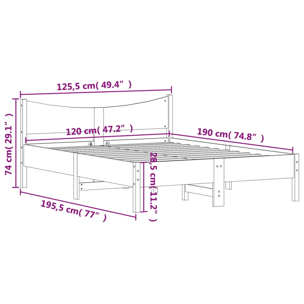 Letto matrimoniale | Letto per adulti | Letto senza Materasso Marrone Cera 120x190 cm in Legno di Pino