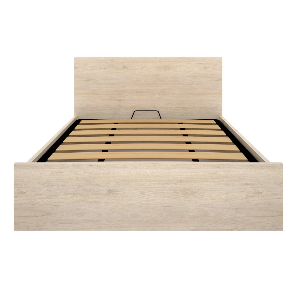 Letto matrimoniale Barolo, Sommier giroletto rete inclusa, Struttura letto contenitore per materasso di 150x190 cm, 197x158h95 cm, Rovere