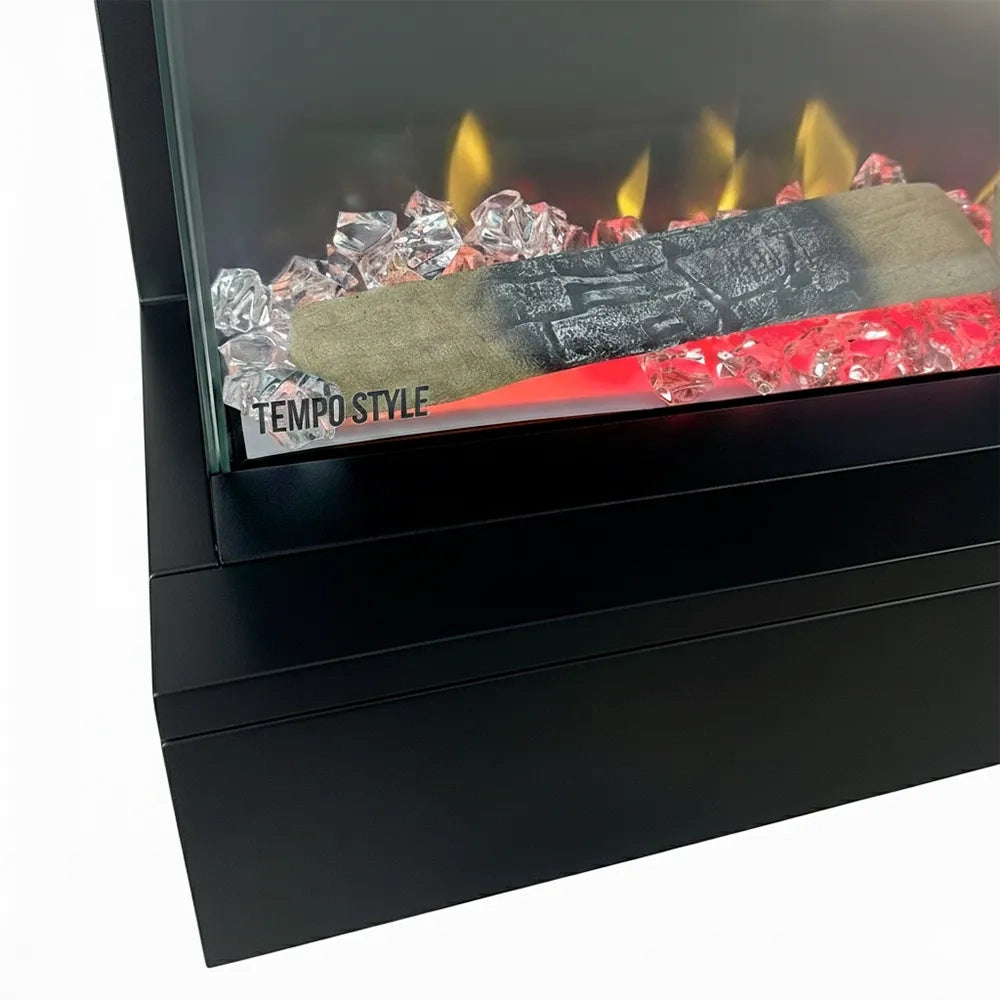 Tempo Style - Caminetto elettrico CALLIOPE Nero con cornice in legno MDF effetto fuoco reale 750 - 1.500 W