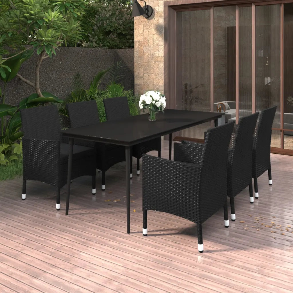 Set da Pranzo per Giardino 7 pz con Cuscini Polyrattan e Vetro cod mxl 41913