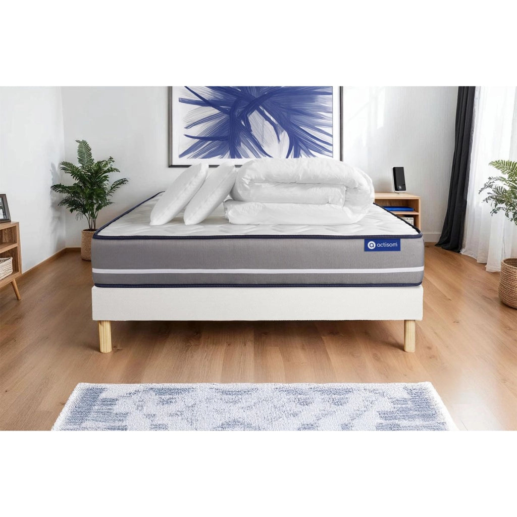 Pacchetto letto completo - Materasso 200x200cm + Box spring con doghe (kit) + 2 cuscini + Piumino - Actilatex Pur