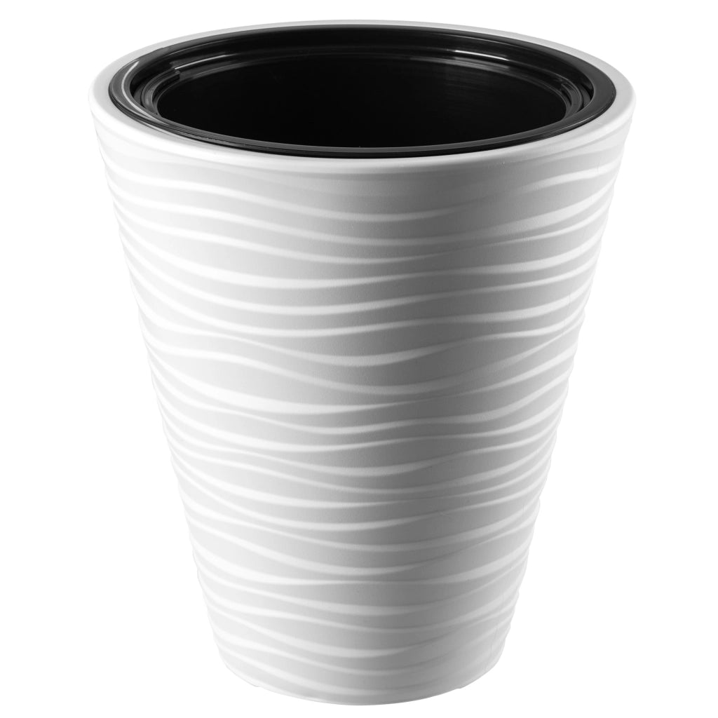 Vaso da fiori KADAX 35 cm con coperchio e inserto, in plastica bianca.