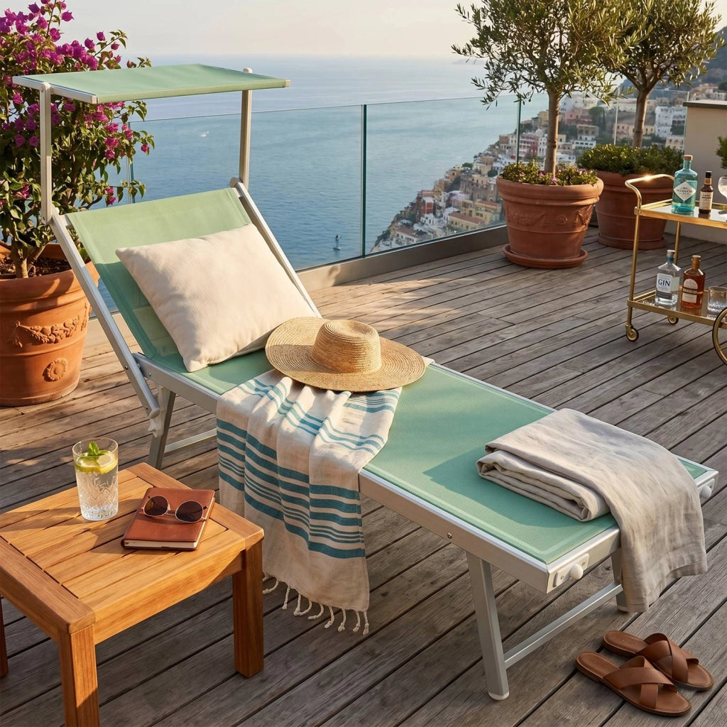Marvin Lettino Mare Beach In Alluminio Prendisole Reclinabile Giardino Piscina Spiaggia Terrazzo Esterno Portatile Verde