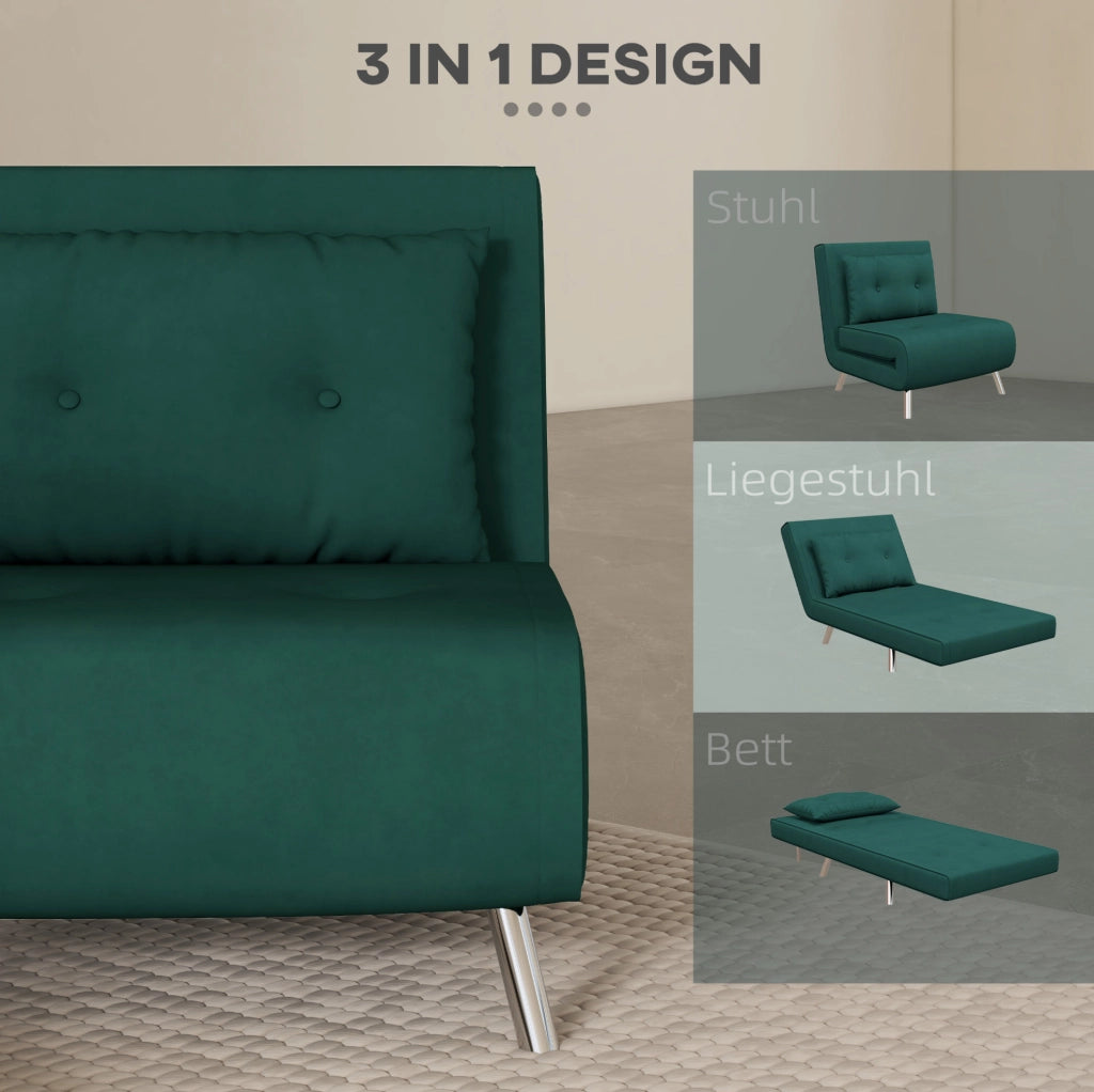 Poltrona letto 3-in-1 in velluto verde scuro