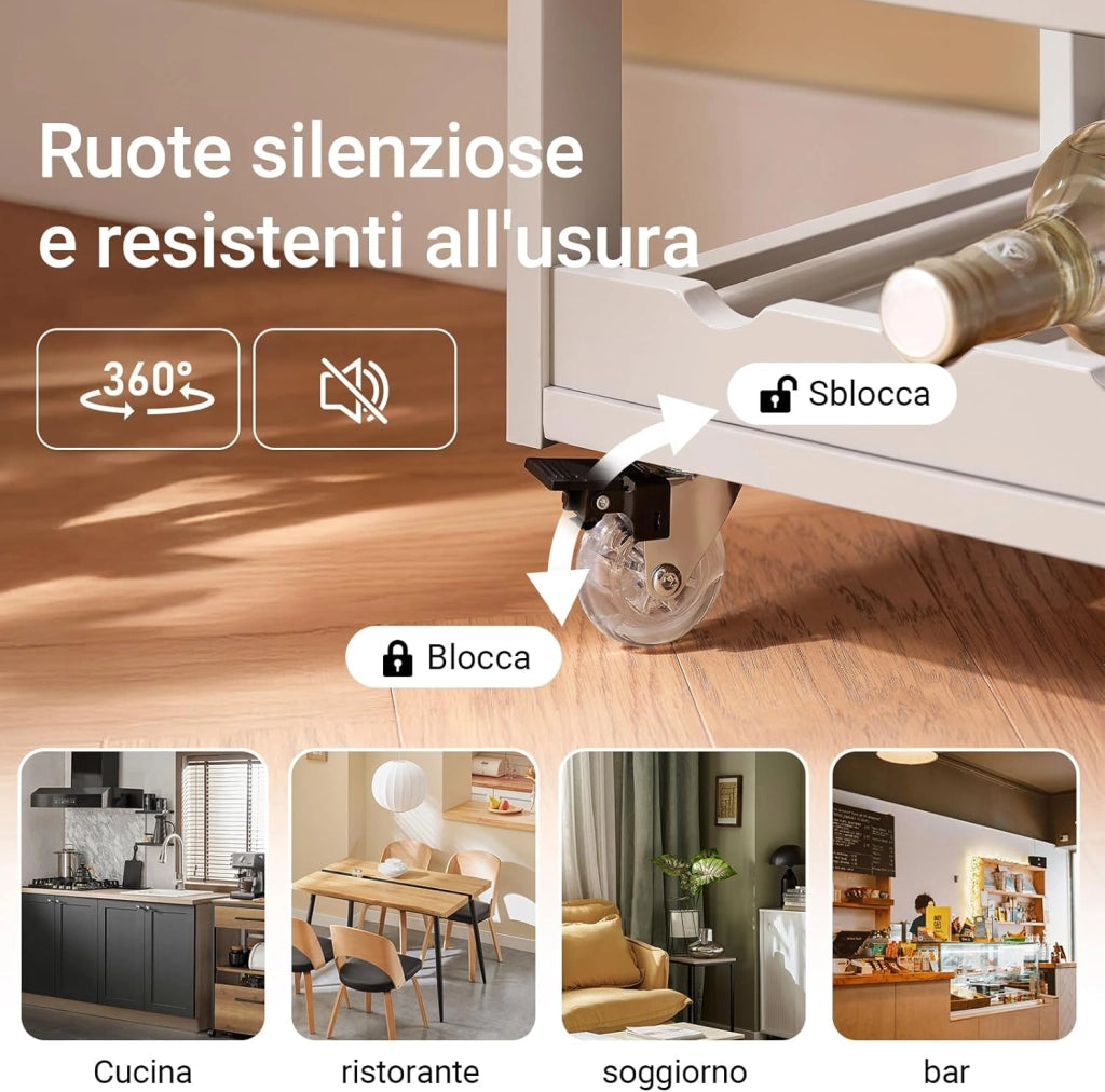 Mobile Cucina Salvaspazio con Ruote Carrello Cucina con Cassetti e Portabottiglie, Mobiletto Credenza credenza cucina per Cucina o Sala da Pranzo, Colore Cachi, 67x38x87cm FKW45-KA