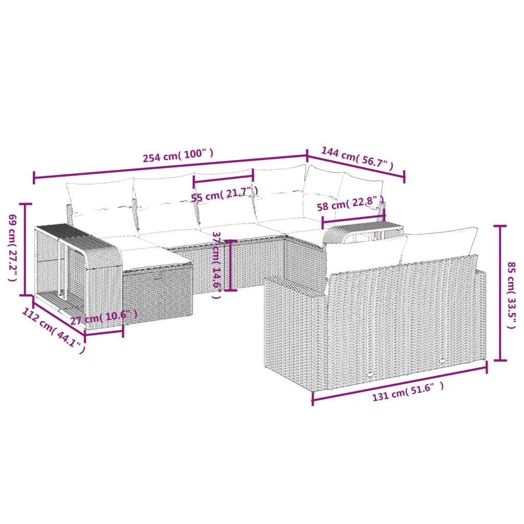 Set Divano Giardino 10 pz con Cuscini Grigio Chiaro Polyrattan 3266242