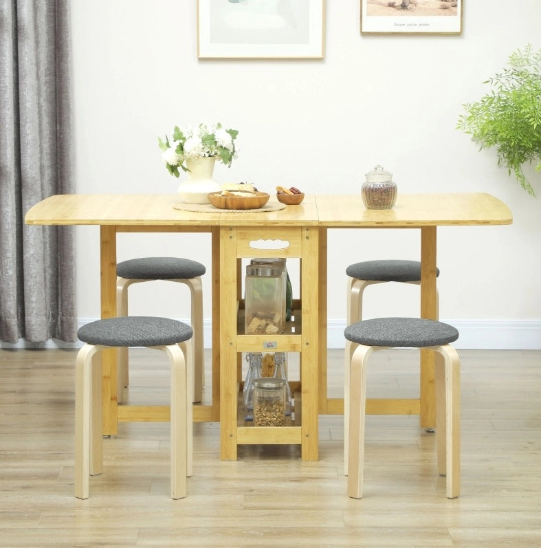 Set di 4 sgabelli impilabili rotondi 40x40x45 cm; con seduta imbottita; legno grigio