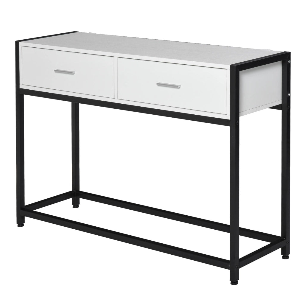 Consolle Fissa 120x34x81 cm in Truciolare e Acciaio  Bianco e Nero