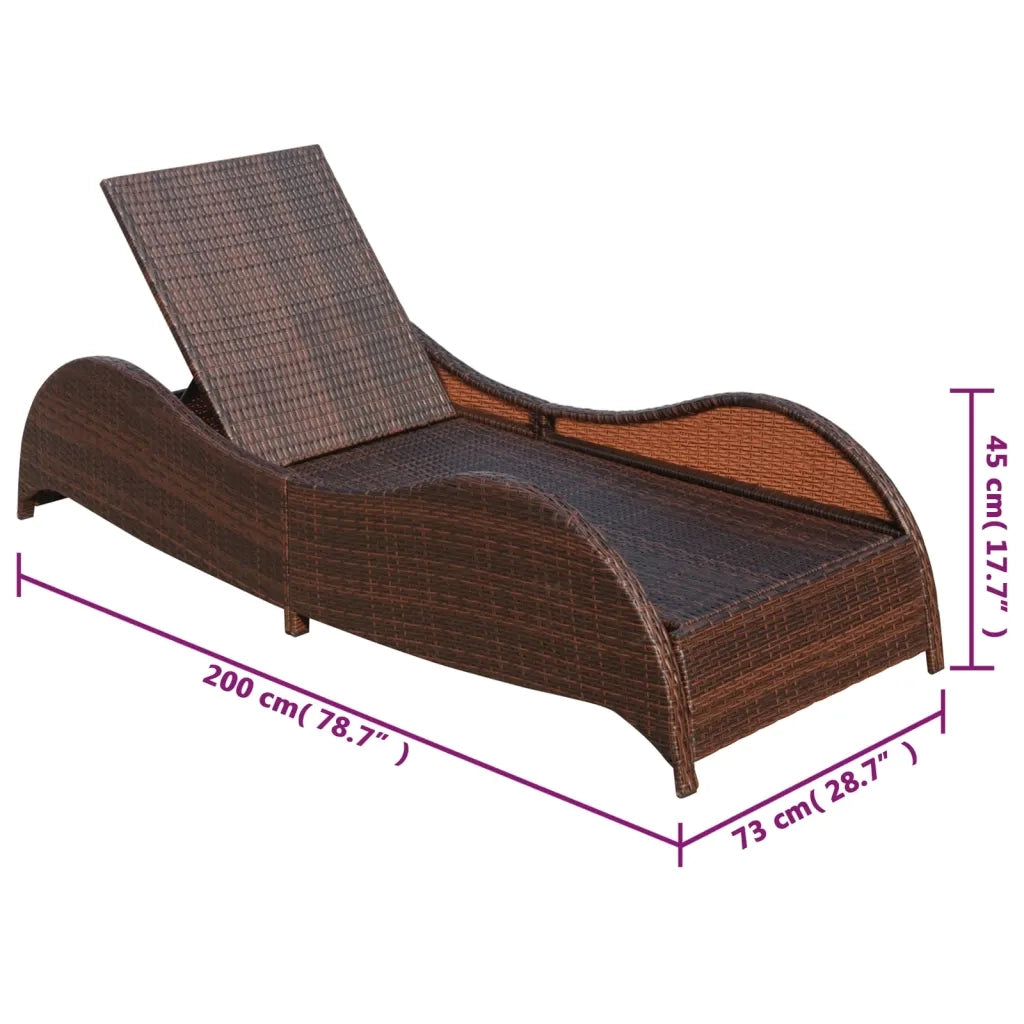Lettino Prendisole con Cuscino in Polyrattan Marrone 41974