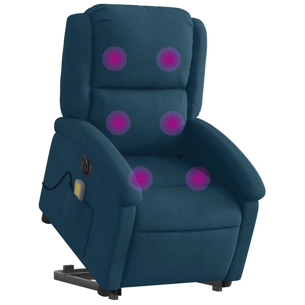 Poltrona Alzapersona Massaggi Reclinabile Elettrica Blu Velluto