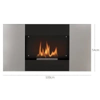 Camino a Bioetanolo 0.9L da Parete in Acciaio Inox, 100x15x54 cm, Nero e Argento