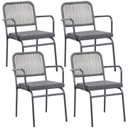 Set di 4 sedie da giardino in metallo alluminio impilabile verniciato a polvere per esterni con cuscini extra grigio