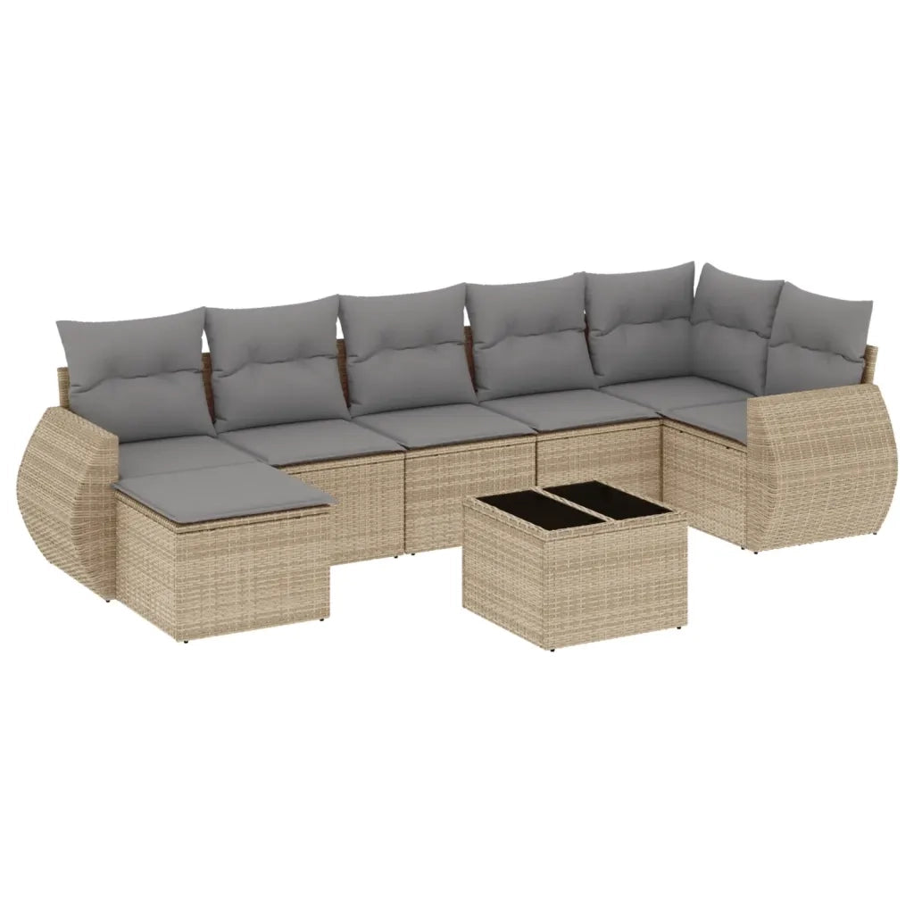 Set Divano da Giardino 8 pz con Cuscini Beige in Polyrattan 3254026