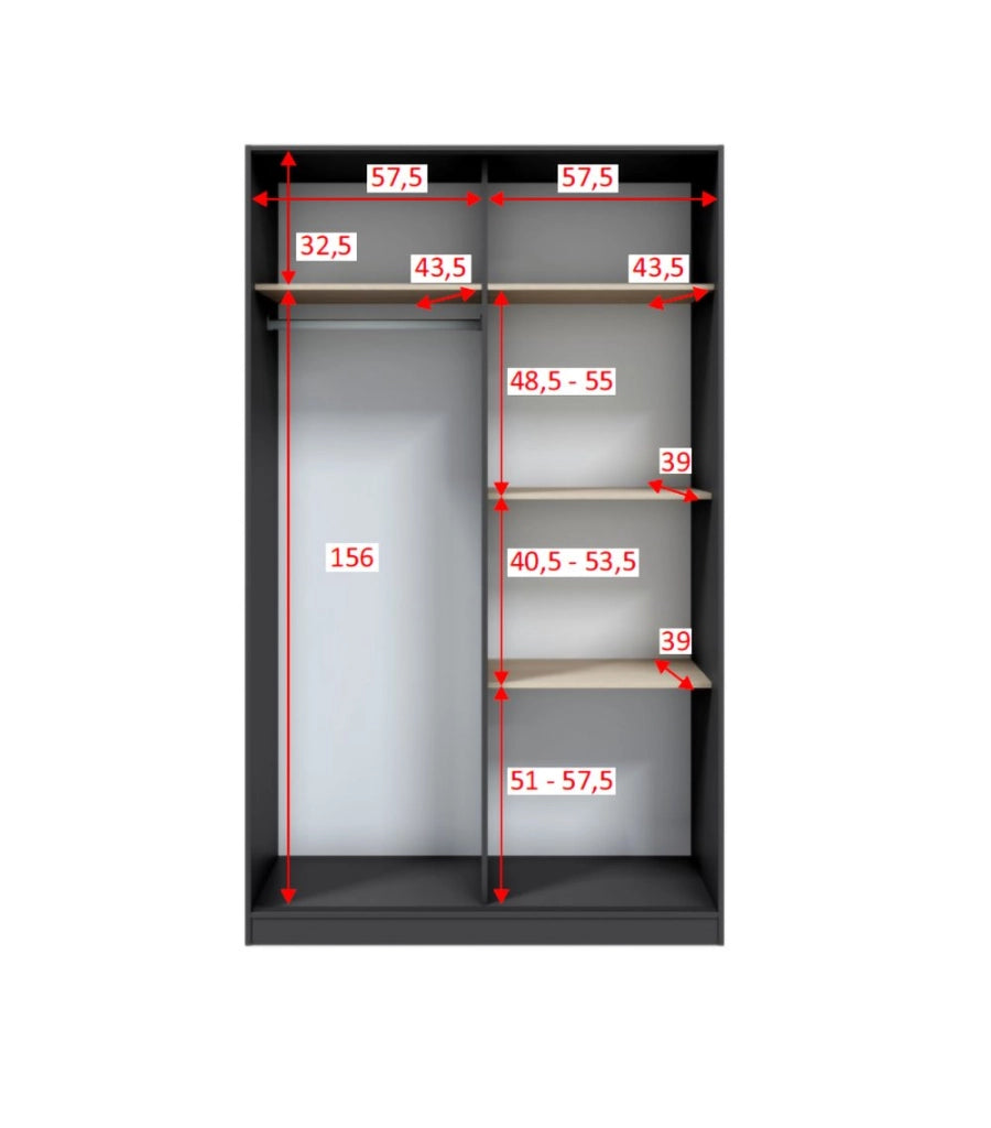 Armadio Camera da Letto Fiora, Guardaroba 2 Ante 4 Ripiani, 50x200h cm Grigio Antracite