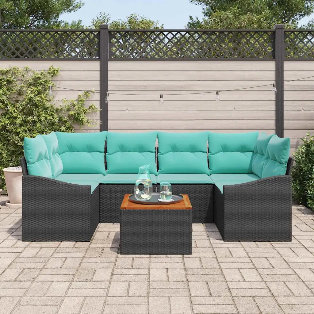 Set Divano da Giardino con cuscino 7 pcs Nero polyrattan