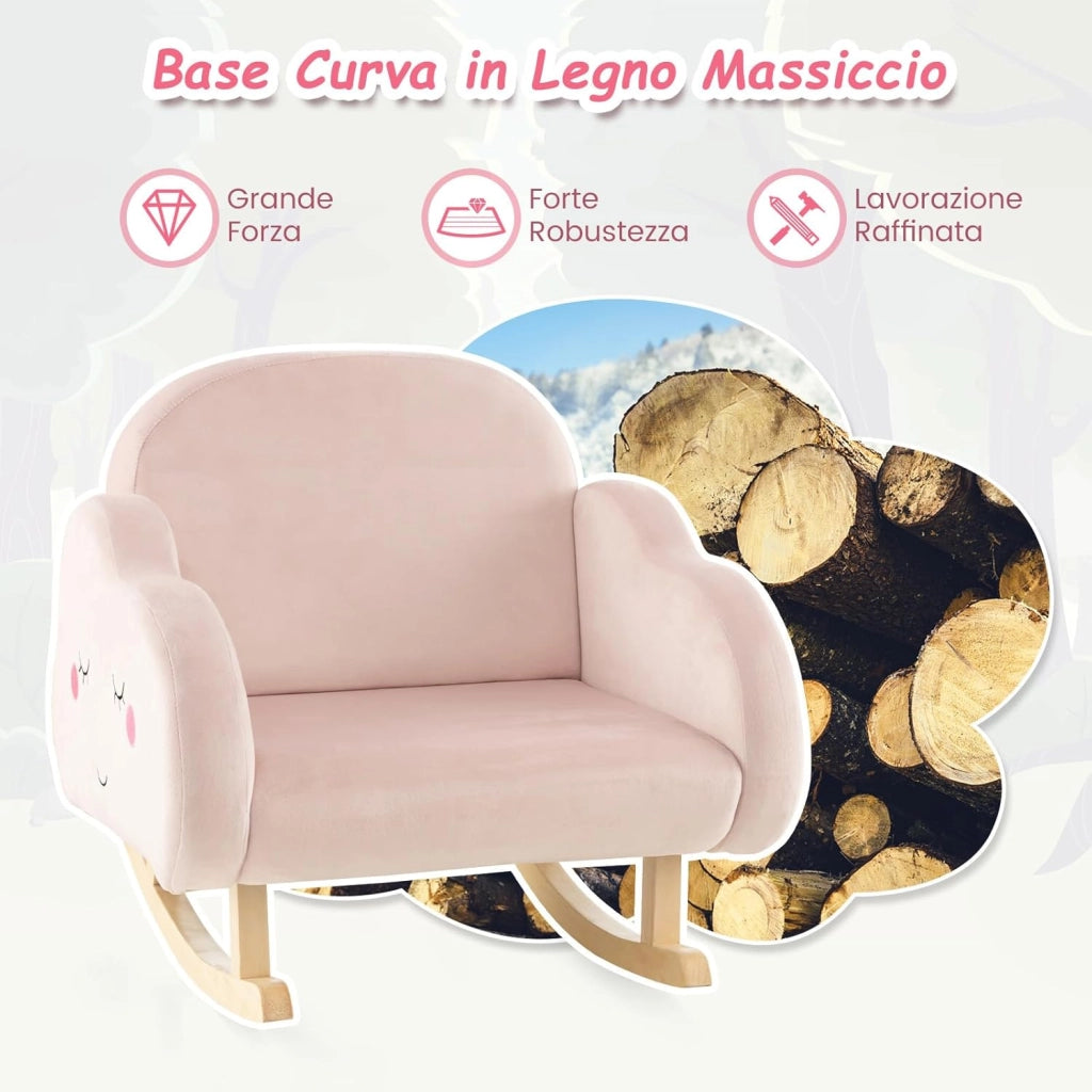 Sedia a Dondolo per Bambini 1-5 Anni, Poltrona Imbottita per Bambini con Gambe in Legno Massello e Piedini Antiscivolo, per Sala Giochi, Camera da Letto e Asilo