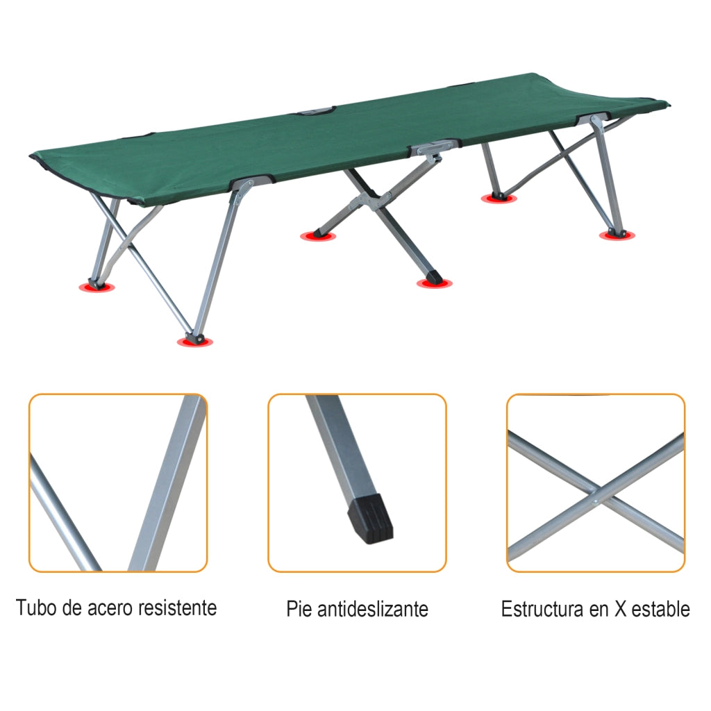 Letto Pieghevole da Campeggio in Tessuto Oxford 600D con Struttura in Metallo ¨C zephmum ¨C Verde 193x64x40 cm