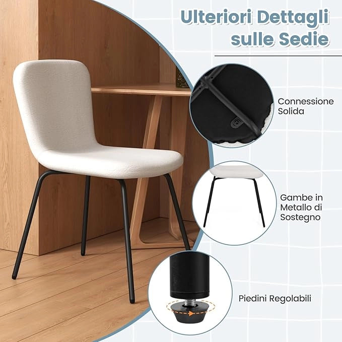 Set di 4 Sedie da Pranzo, 4 Sedie Alte da Bar, Sedie Imbottite Moderne con Schienale e Gambe in Metallo, Set di Sedie da Cucina, Portata 150 kg, 47 x 58 x 86 cm
