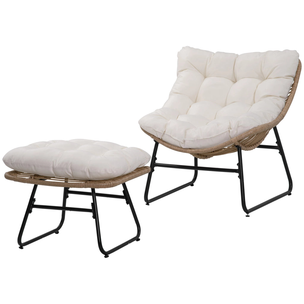 Poltrona da giardino con poggiapiedi in resina rattan e cuscini ¨C zephmum ¨C naturale