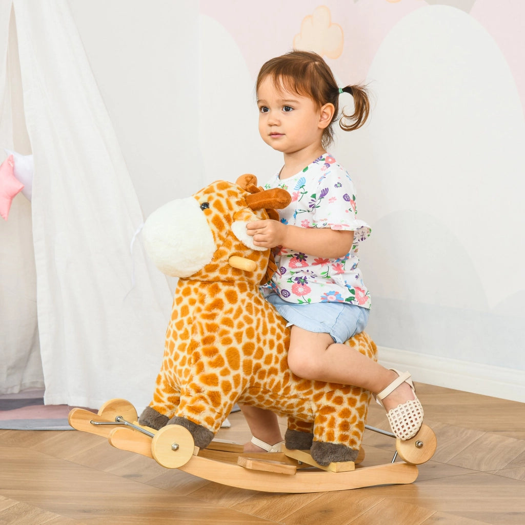 Cavallo a Dondolo Giraffa con Ruote e Suoni ¨C zephmum ¨C Giallo Legno 63x38x63cm