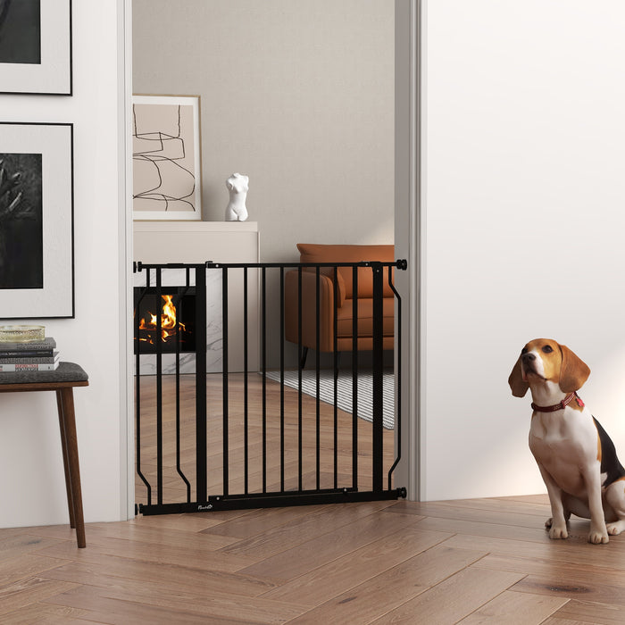 Cancelletto di Sicurezza per Cani Estensibile 75-95x76A cm in Acciaio e ABS Nero
