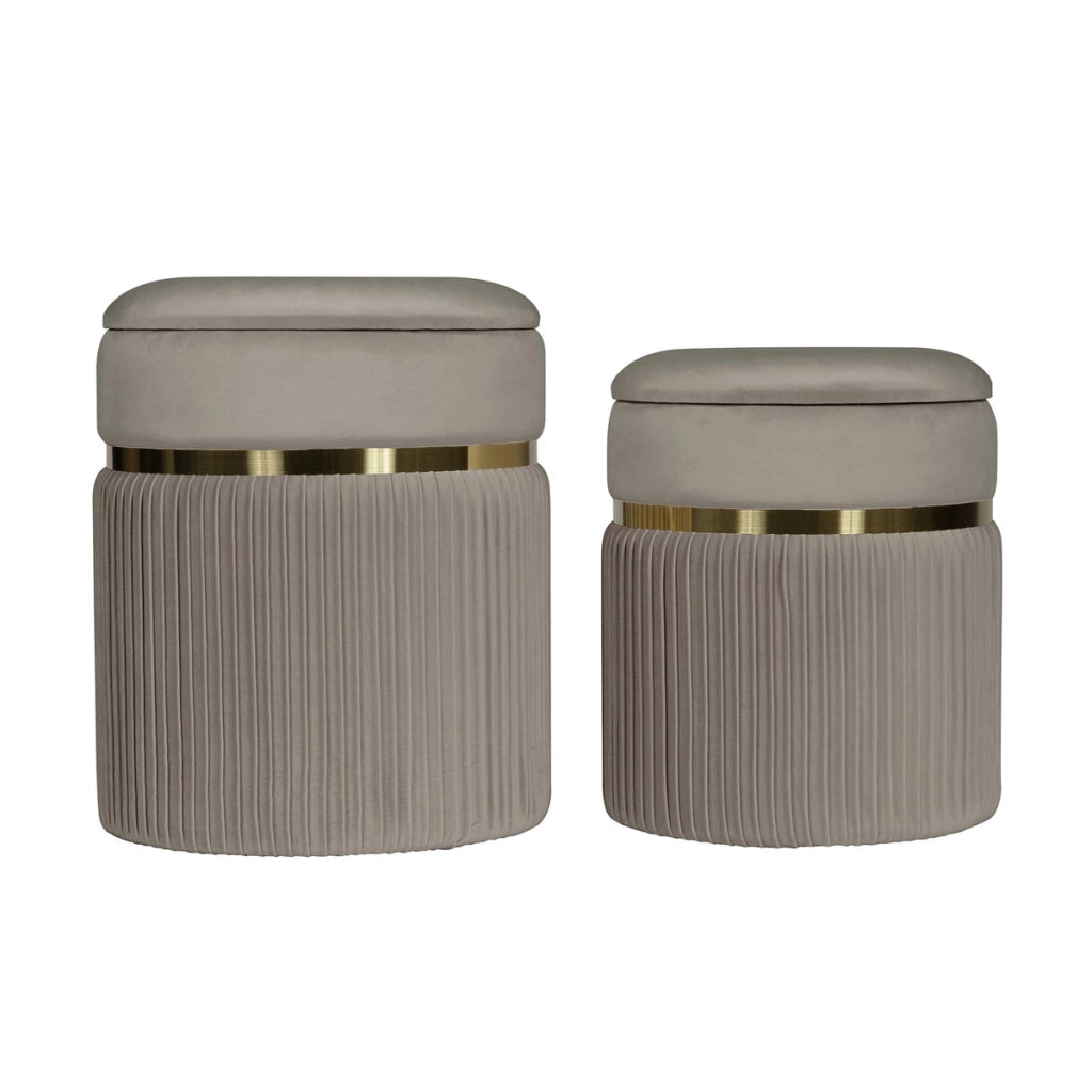 Set di 2 pouf contenitori Zora in velluto taupe e oro