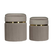 Set di 2 pouf contenitori Zora in velluto taupe e oro