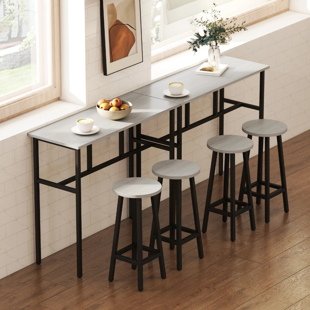 Set da Bar 6 Pezzi con 4 Sgabelli e 2 Tavoli Alti ¨C zephmum ¨C Legno e Acciaio, Grigio