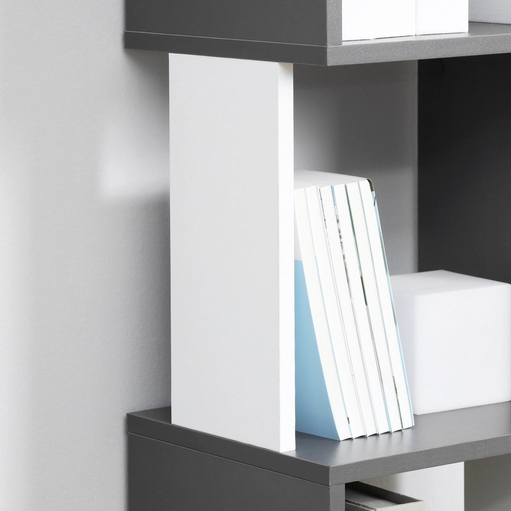 EasyComfort Libreria Moderna Salvaspazio a 5 Ripiani in Legno, 33x28x161cm, Grigio e Bianco