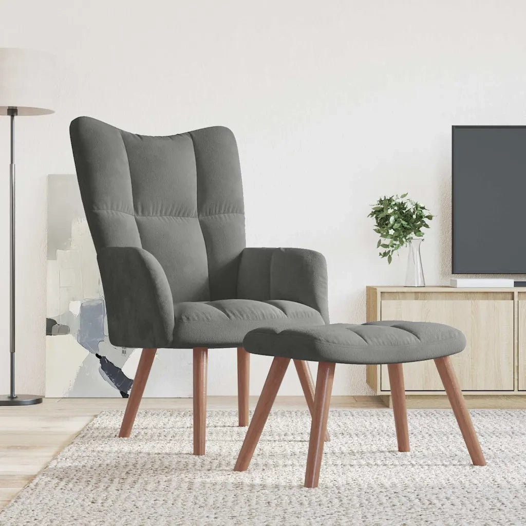 Divano Sedia-Poltrona Relax con Poggiapiedi Grigio Scuro in Velluto 933792