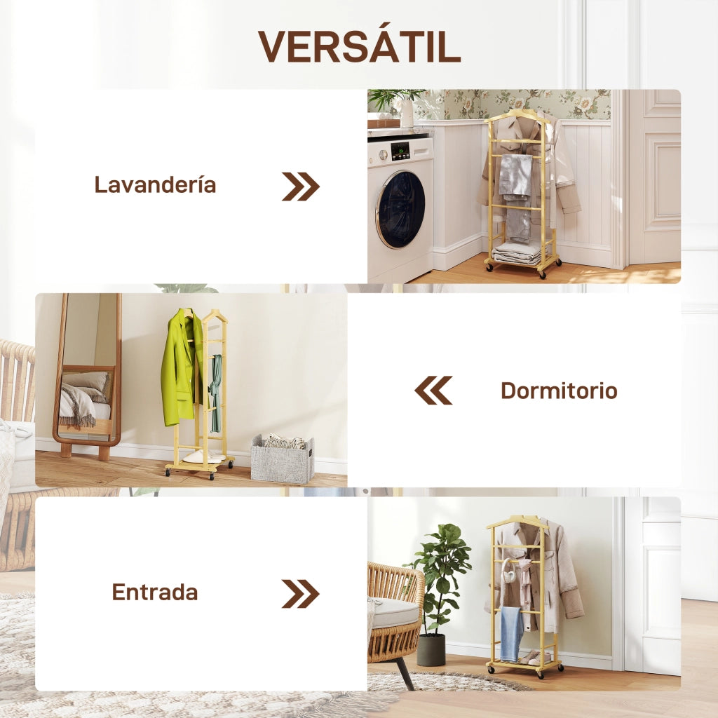 Armadio con appendiabiti e ruote ¨C zephmum ¨C bamboo 47x33,7x105,5 cm naturale