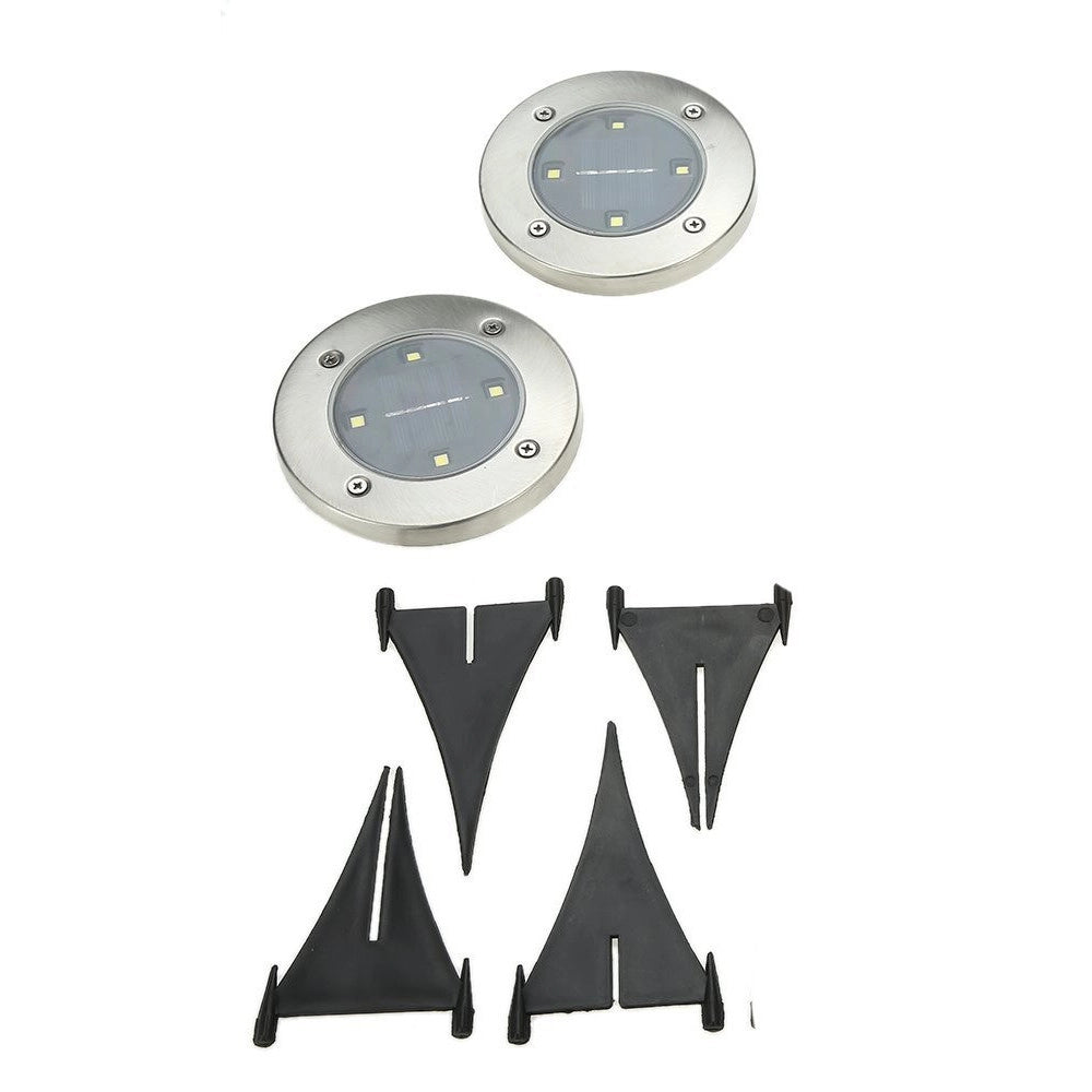 Trade Shop - 2 X Lampada Luce Led Solare Disk Lights Esterno Giardino Waterproof Segna Passo -